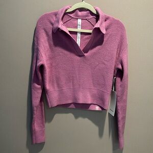 LULULEMON COLLARED MERINO WOOL-BLEND CROPPED SWEATER DAHLIA MAUVE SZ XS NWT